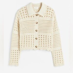 Coastal Grandmother Collared Button-up Cream Sweater